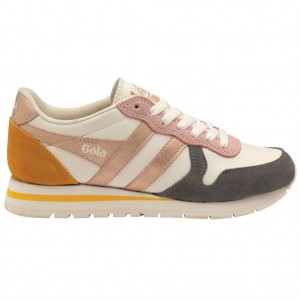 Gola Classics Daytona Quadrant Sneakers Blancos Rosas Dorados Mexico | OQC-156743