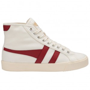 Gola Vegan Classics Tennis Mark Cox High Sneakers Blancos Rojos Oscuro Mexico | OJN-691752