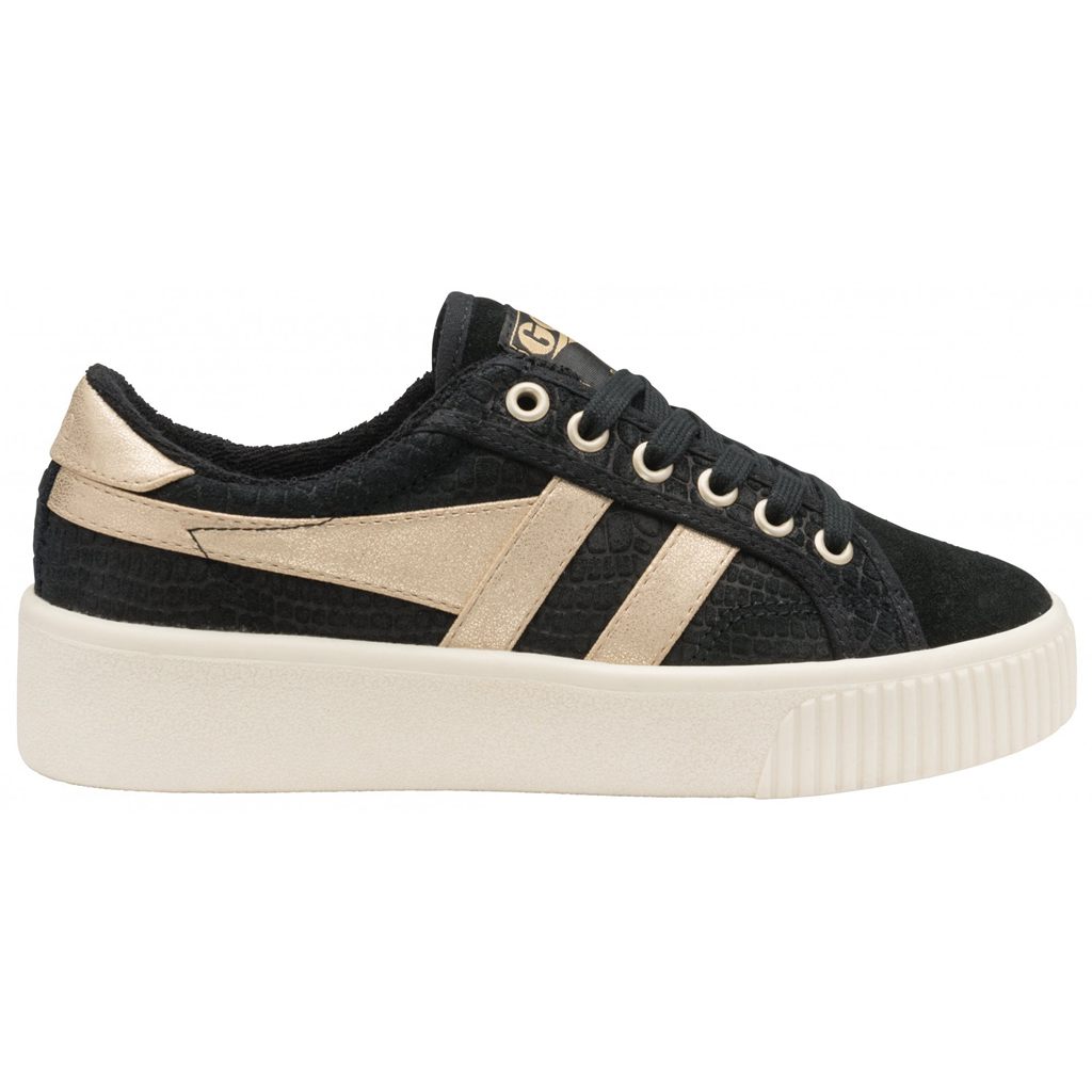 Gola Classics Baseline Mark Cox Mirror Shoes Negros Dorados Mexico | WGR-267945