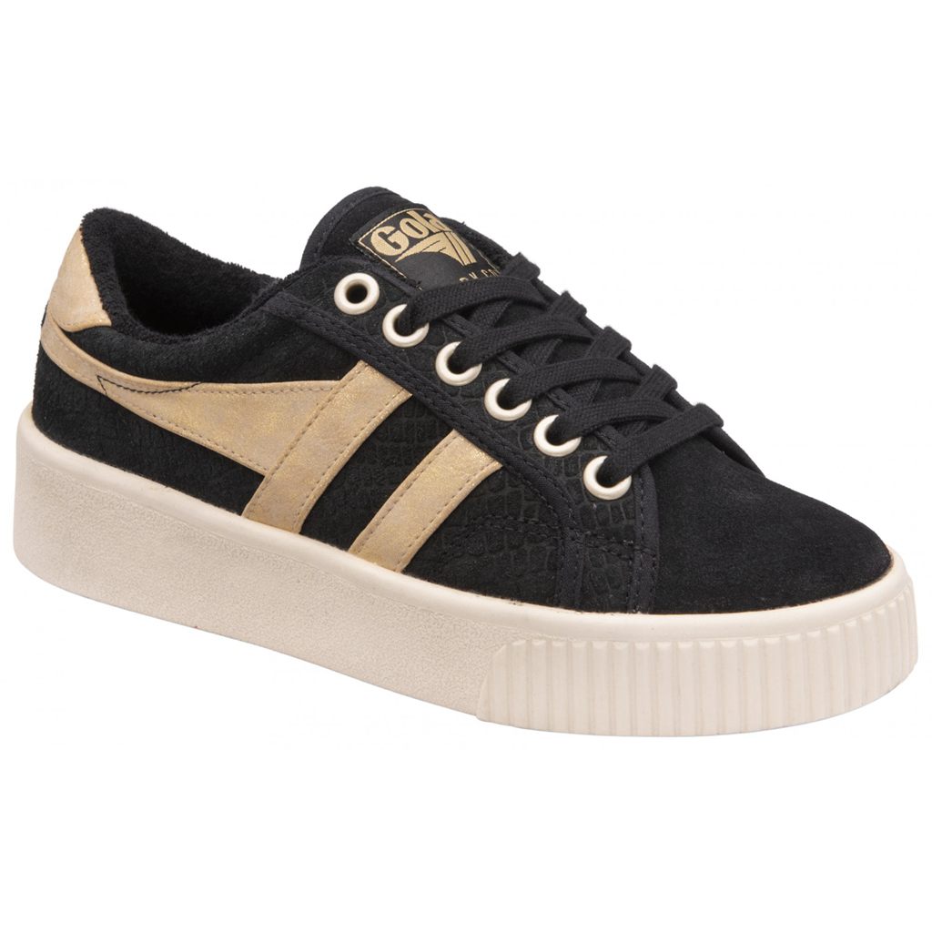 Gola Classics Baseline Mark Cox Mirror Shoes Negros Dorados Mexico | WGR-267945