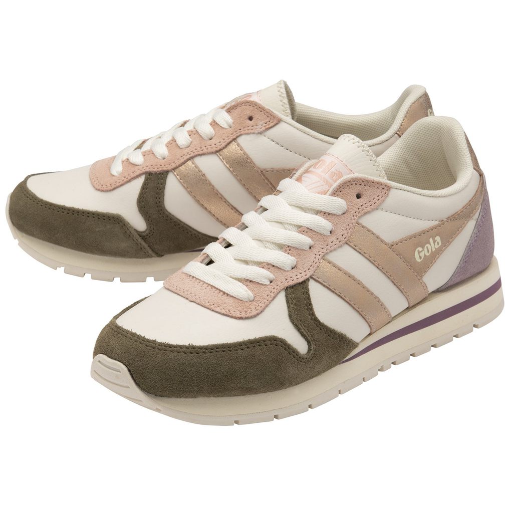 Gola Classics Daytona Quadrant Sneakers Blancos Kaki Rosas Dorados Mexico | VEQ-398501
