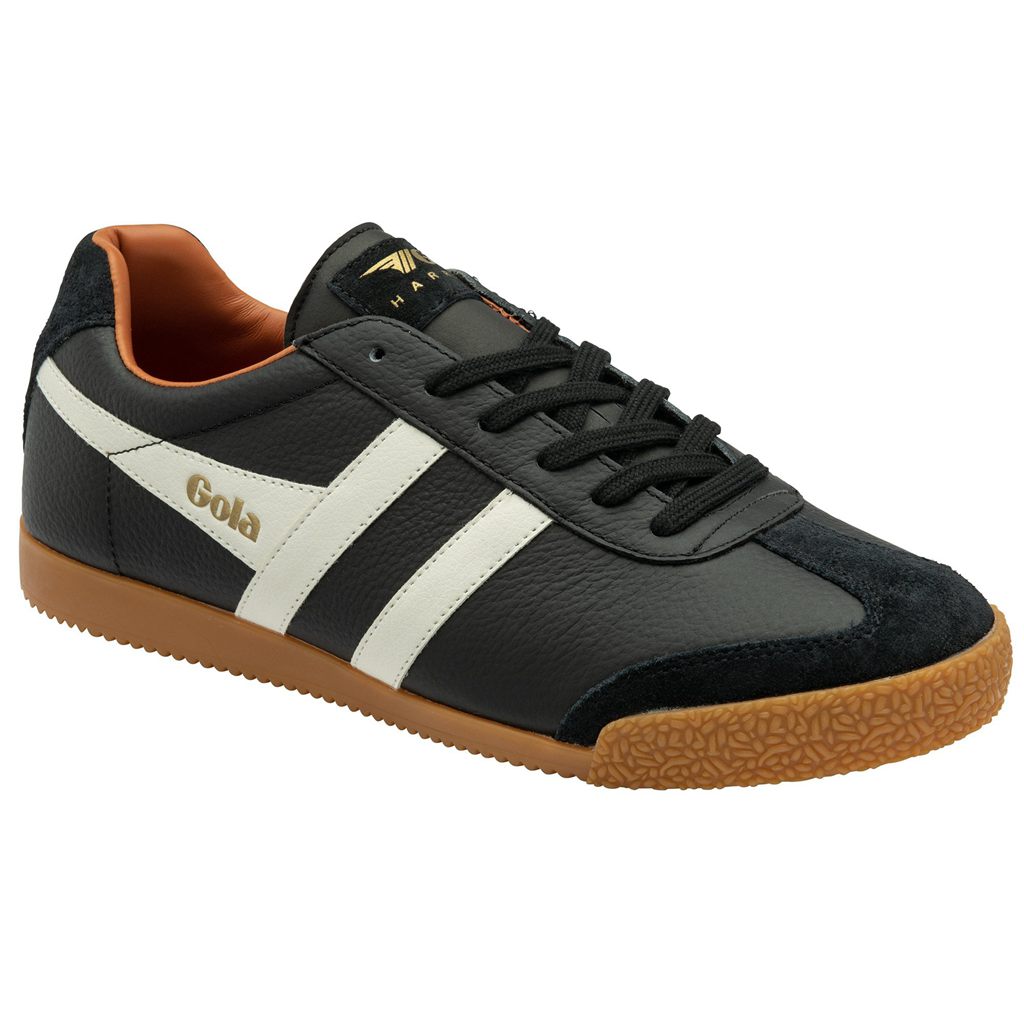 Gola Classics Harrier Leather Sneakers Negros Blancos Naranjas Mexico | UYL-054173
