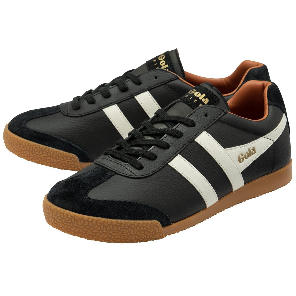 Gola Classics Harrier Leather Sneakers Negros Blancos Naranjas Mexico | UYL-054173