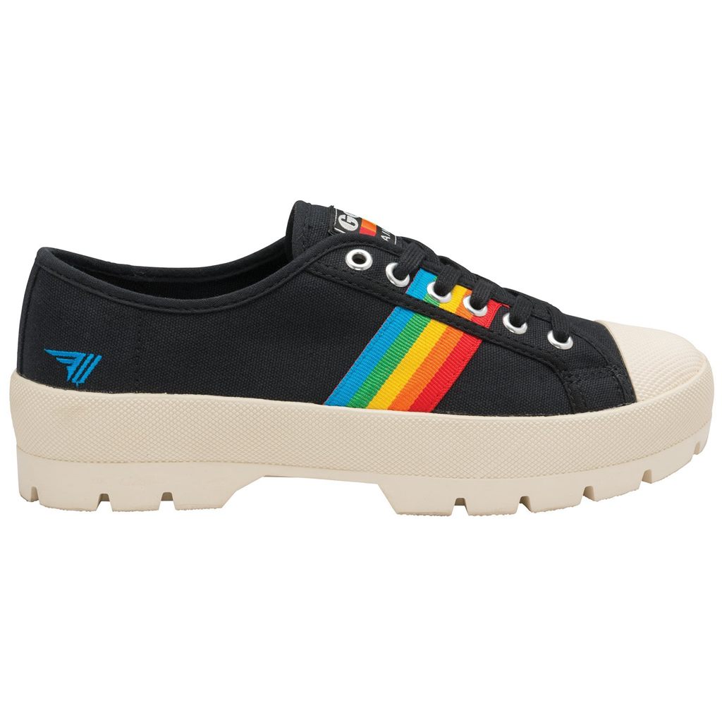 Gola Vegan Classics Coaster Peak Rainbow Shoes Negros Mexico | YKG-027316