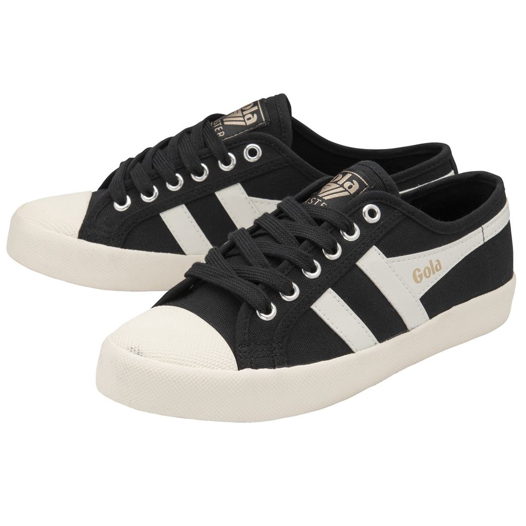 Gola Vegan Classics Coaster Shoes Negros Blancos Dorados Mexico | HGE-291086